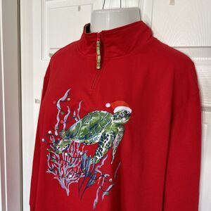 Heritage Charm Women's Plus Size 1X 1/4 Zip Red Sweatshirt Christmas Sea Turtle